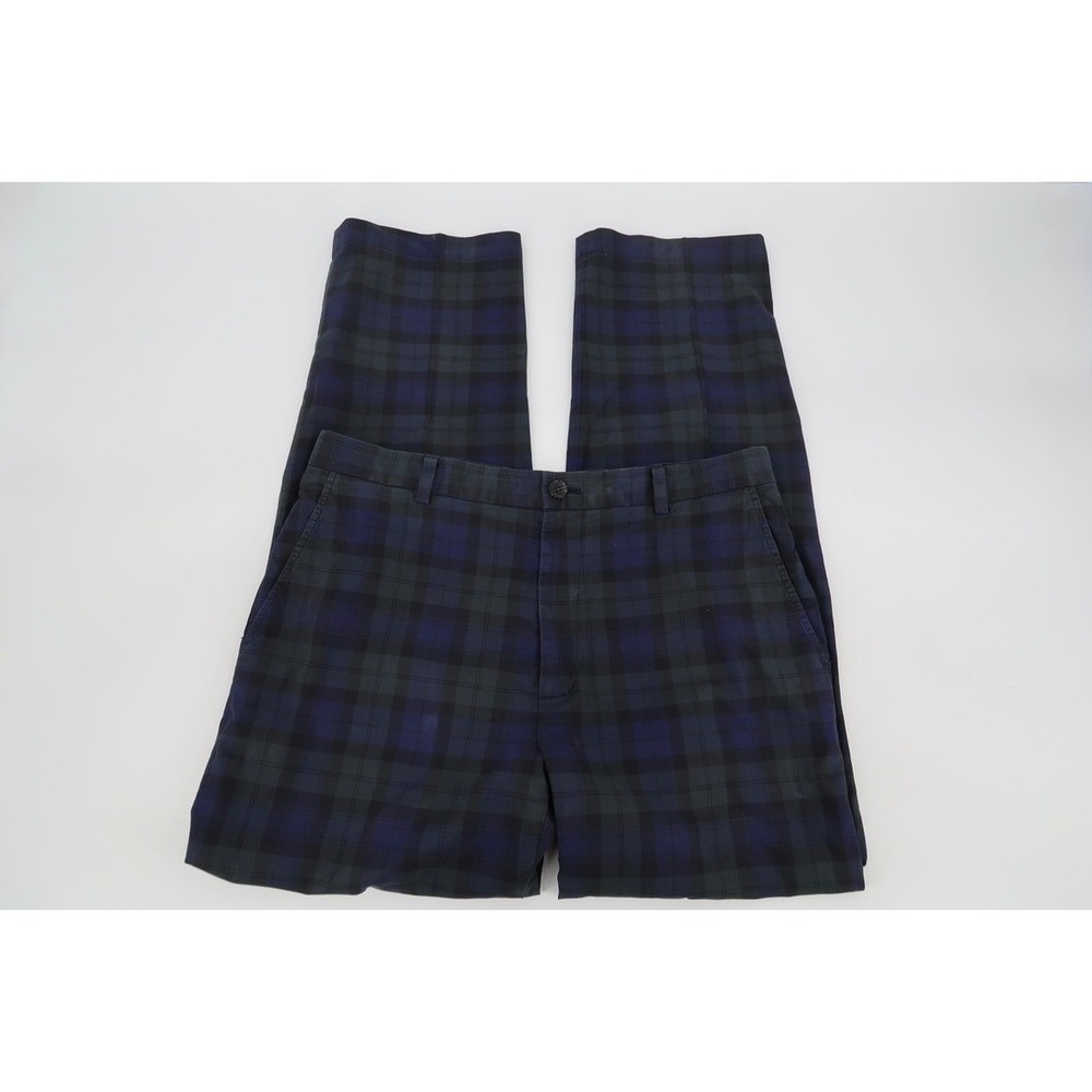 Brooks Brothers Clark Black Watch Plaid Flat Front Cotton Dress Pants Mens 36x32